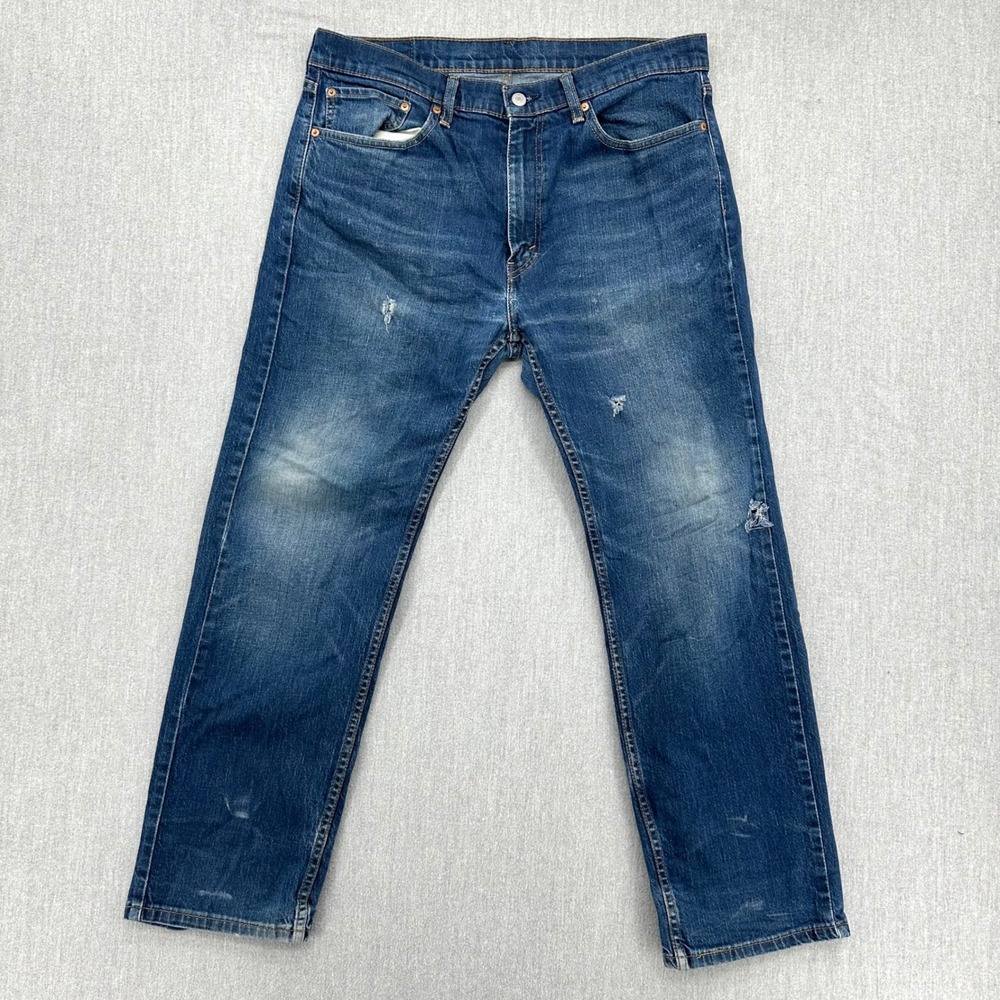 Levi's 505 Jeans Mens 36x30 Blue Regular Fit Distressed Faded Denim Pants